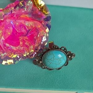 Turquoise and Silver Floral Ring